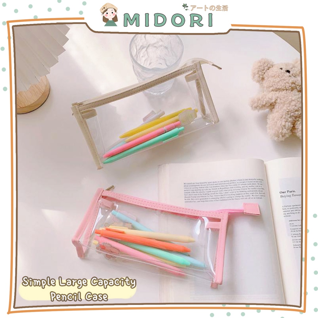 [MIDORI] Transparant &amp; Simple Pencil Case Pencil Pouch Tempat Pensil Bening Aesthetic - F0118