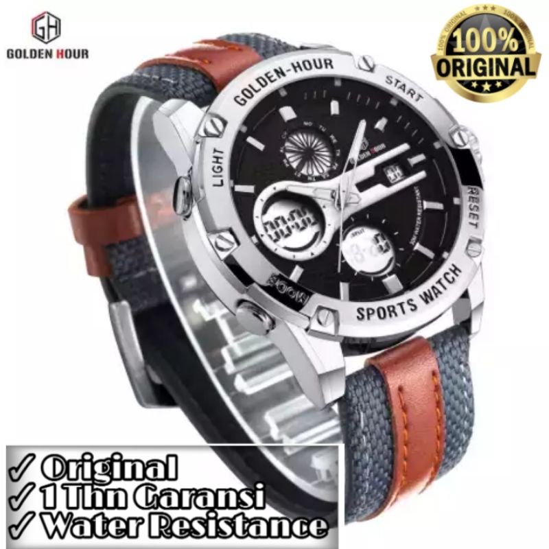 (COD) Jam Tangan Pria Golden Hour GH-116 Jam Premium Quartz Japan Water Resistance Military Design