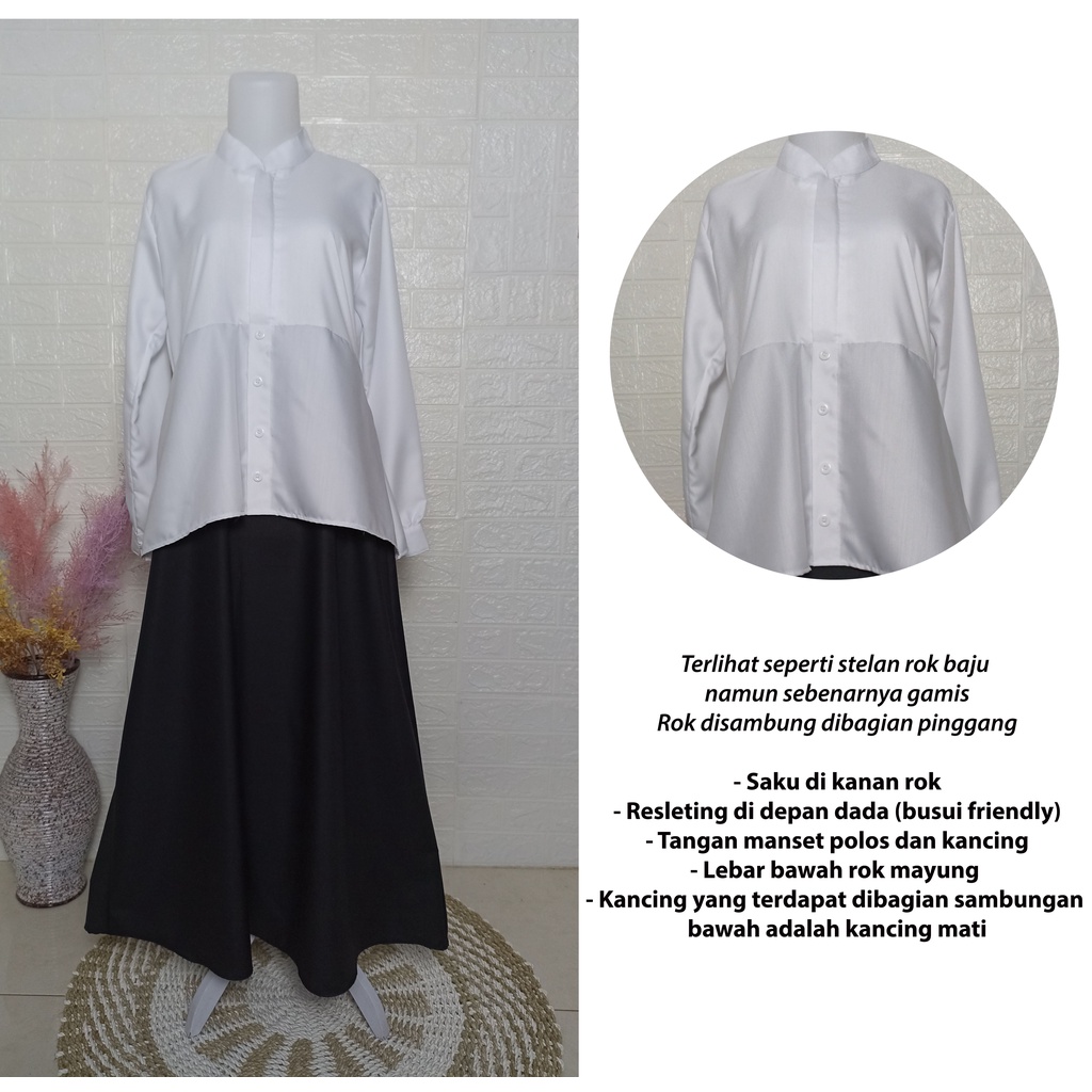 Gamis Seragam Dinas Hitam Putih PDH Baju Kerja Wanita Pemda PNS Katun Toyobo