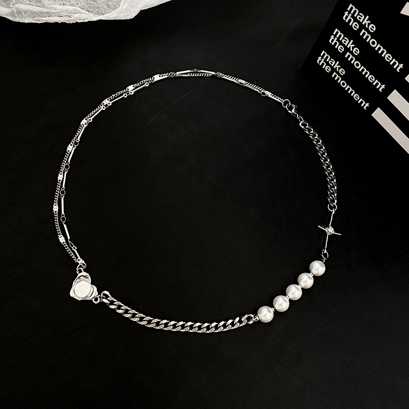 Kalung Choker Rantai Liontin Mutiara Kunci Asimetris Untuk Wanita