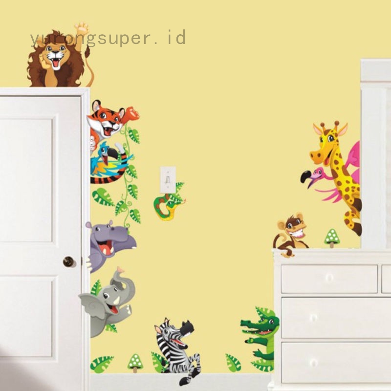 Cartoon Lion Tiger Animals Art Wall Sticker Kids Bedroom Playroom Decal Decor Uk Shopee Indonesia