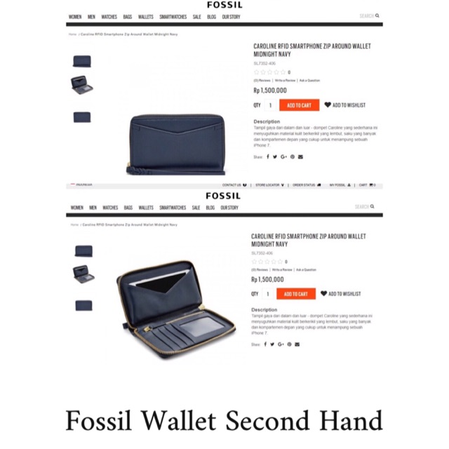 Fossil Caroline RFID Smartphone Zip Around Wallet Midnight Navy
