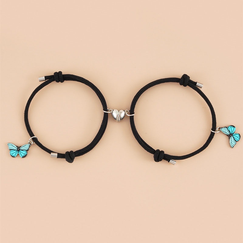 2Pcs Fashion Gelang Pasangan Magnetik Kupu-kupu Warna Tenunan Aksesoris Unisex