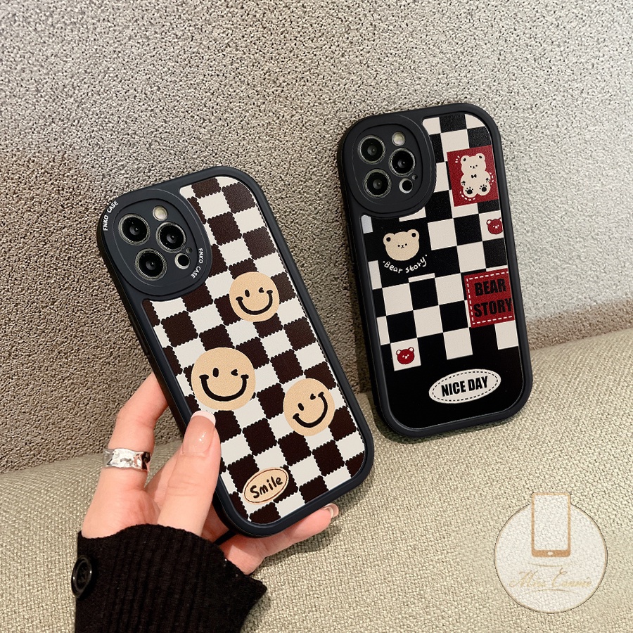 Luxury Kotak-Kotak Beruang Lucu Smiley Soft TPU Case Untuk Samsung A04s A04 A53 A12 A13 A04E A73 A03 A32 A50 A50s A30s A21s A51 A14 A22 A52 A20s A72 A11 A71 A10s A52s A03s A02s A23 A31 A30