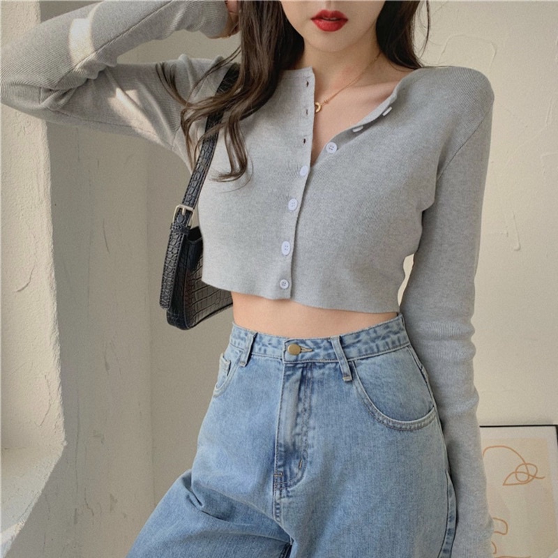 BAILEY CROP CARDI RAJUT,BAJU ATASAN WANITA  STYLE KOREA / TANGAN PANJANG MOTIP KANCING