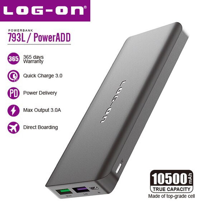 POWERBANK LOGON 10500mah QUALLCOM QUICK CHARGER 3.0+ POWER DELIVERY REALCAPACITY