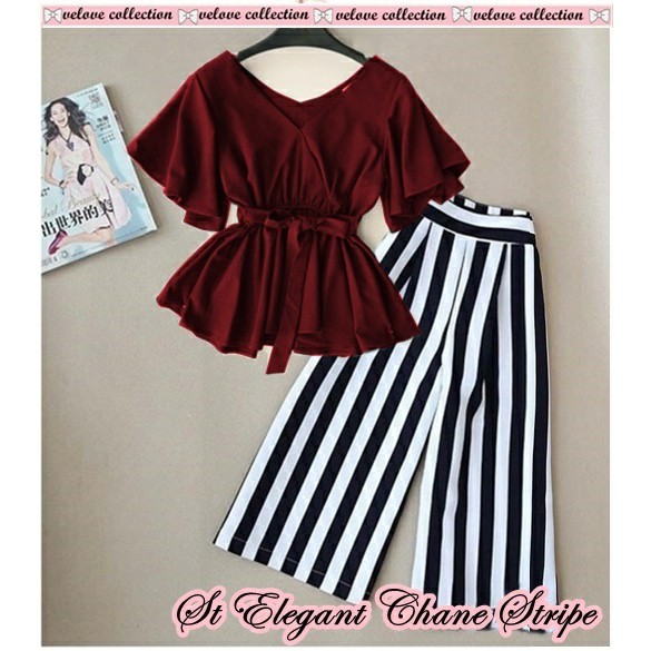 ve[fwa][stf] Set Elegant CH Stripe (hitam) 75.000 Bahan twiscone ld100cm pj66cm ads tali obi+ pants