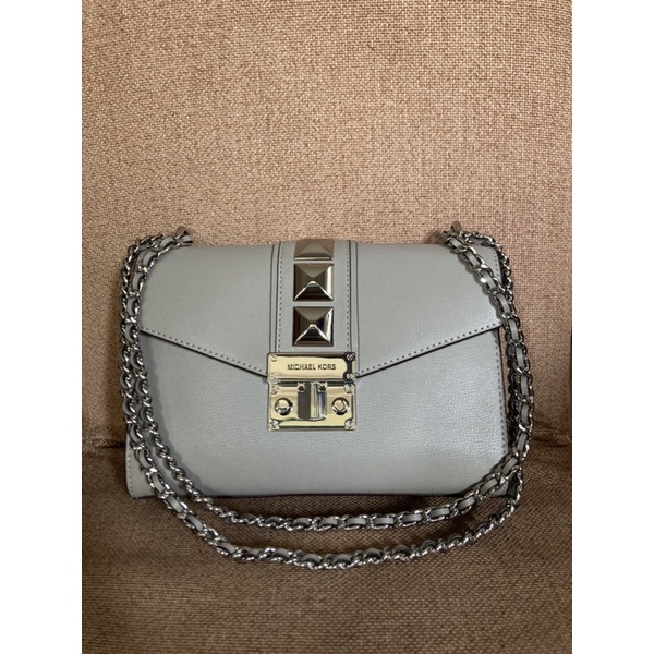 MK Rose Medium Flap Shoulder Leather Pearl Grey