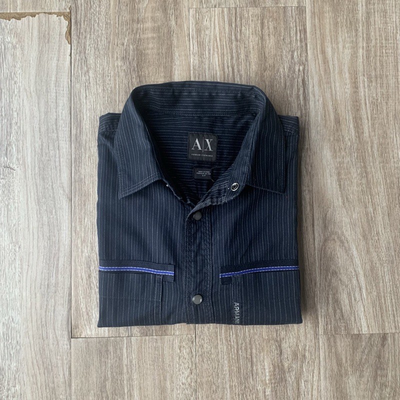 Kemeja Pria Armani Exchange Navy Stripe Shirt Preloved