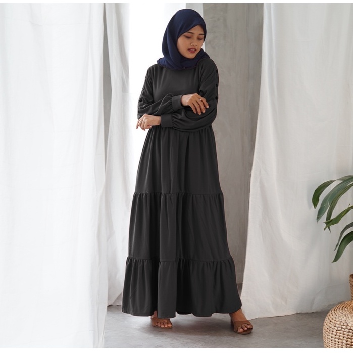 Gamis Wanita Lengan Panjang Fashion Muslim Devi Buttons Fit  L-XL Lingkar Dada 100cm Panjang 130cm