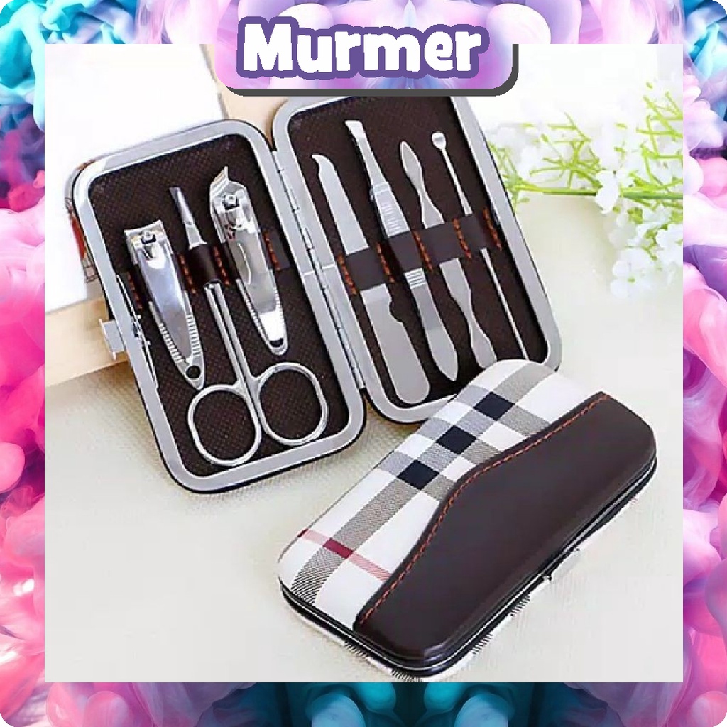 MurmerOfficial Peralatan Menicure 7in1 Mini Stainless Stell Gunting Kuku Portable Tools Set Dengan Dompet R507