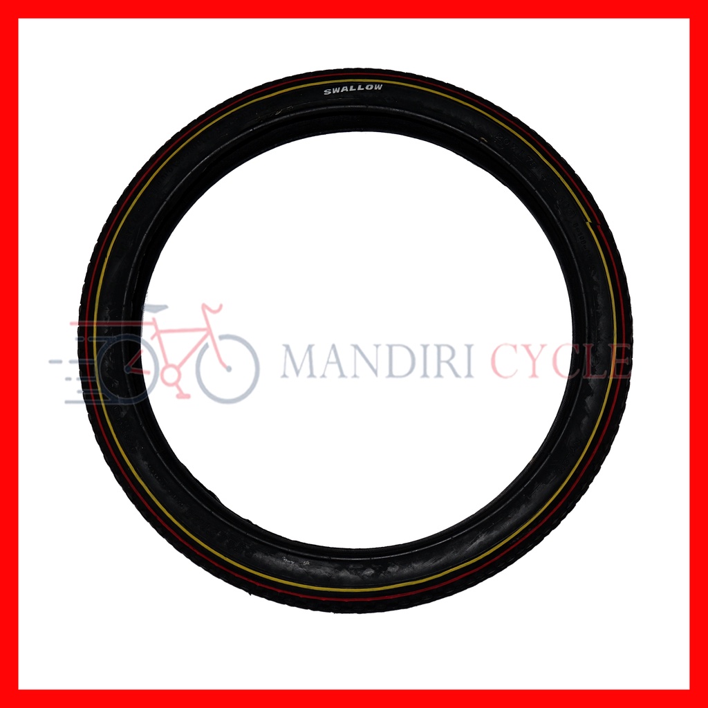Ban Luar Sepeda Ukuran 20x1.75 ( 47 - 406 ) SWALLOW List Merah kuning Ban Luar Sepeda Seli Lipat Min