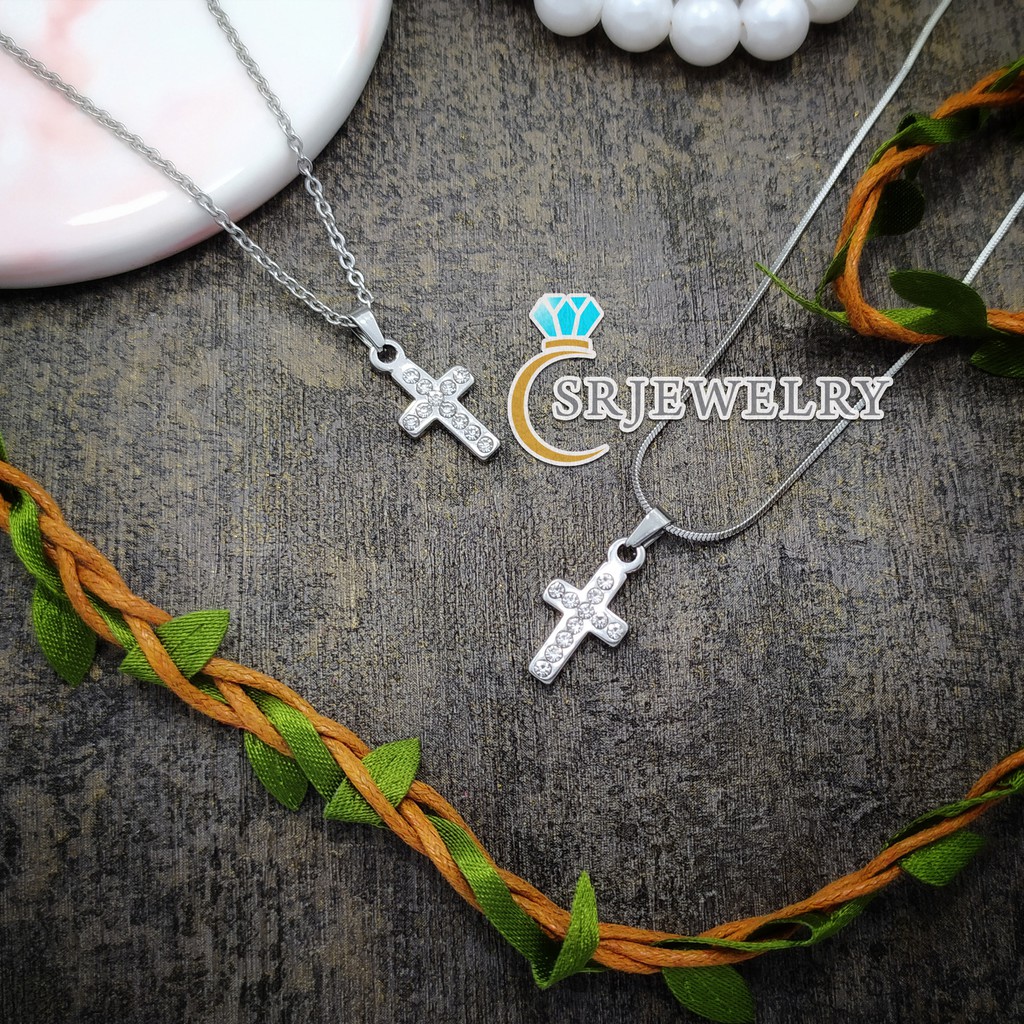 Kalung Salib Perak Titanium / Aksesoris Fashion Korea / Cross Necklace
