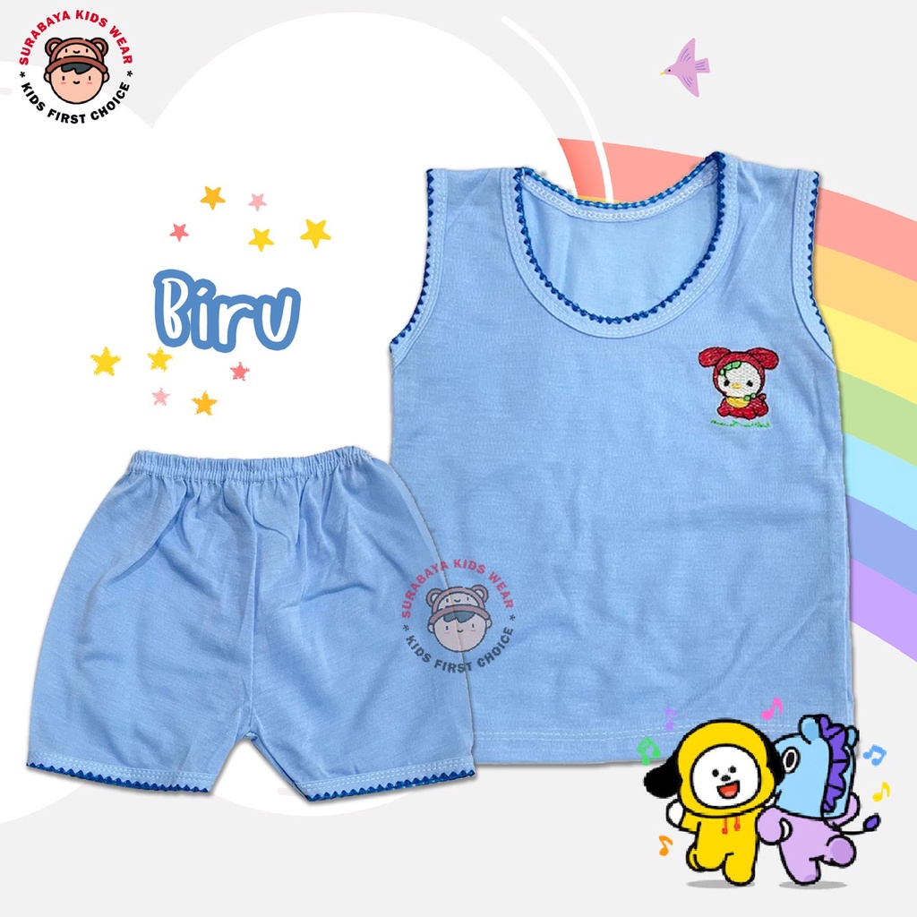 Setelan Singlet Anak Polos Warna Bordir Motif Hewan