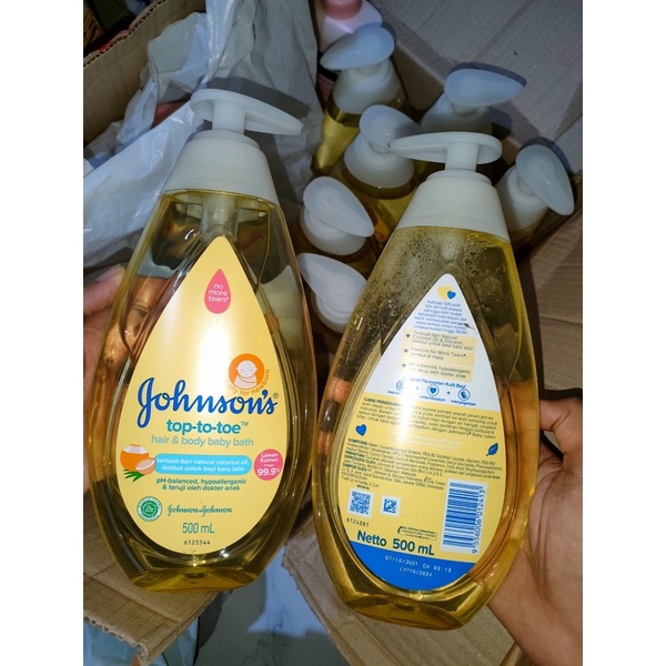 Johnson Top-to-toe Hair &amp; Body Baby Bath 500ml Pump kuning (ORI)