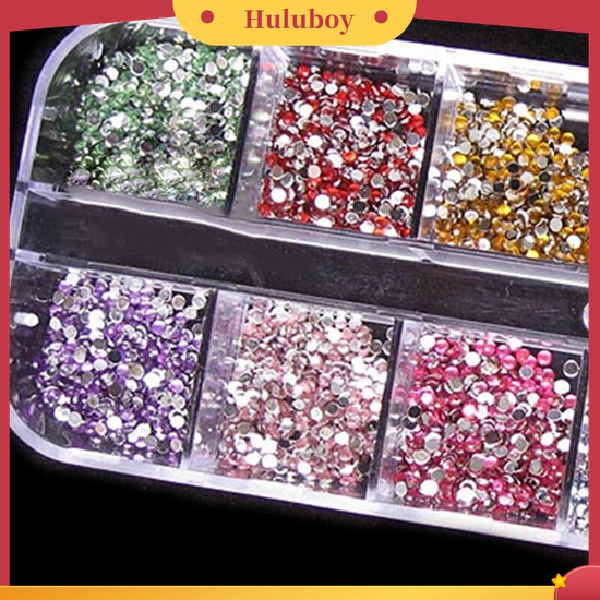 Huluboy Huluboy♡ 1200pcs Stiker Kuku Bling 2mm Warna Campur Bahan Akrilik + Case