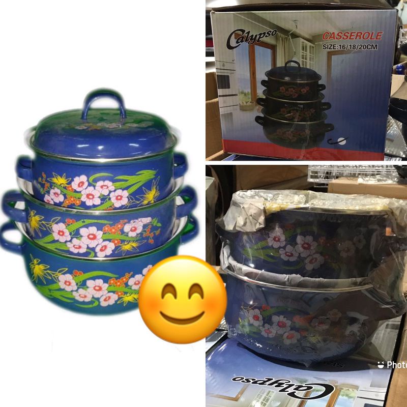 panci set enamel 5 susun calypso tebal motif bunga/ 5 susun casserole calypso panci obat