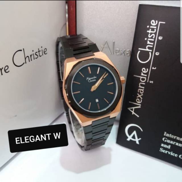 JAM TANGAN ALEXANDER CHRISTIE PRIA ORIGINAL AC 8600 MD BLACK ROSEGOLD