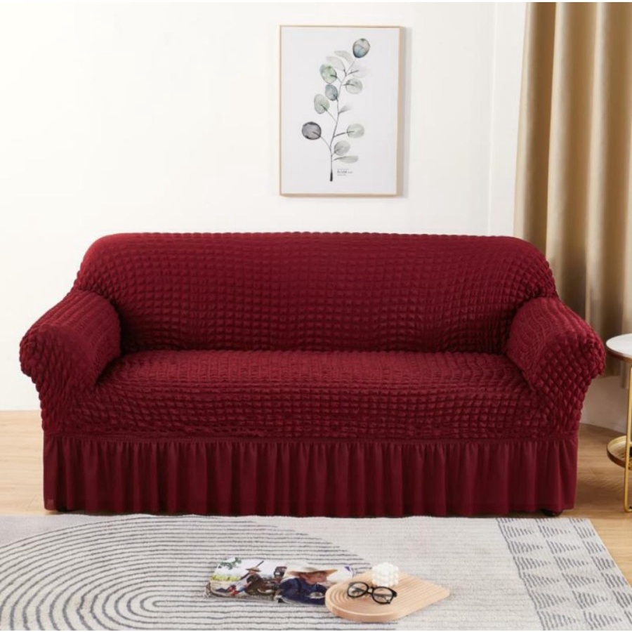 Elastic Sofa Cover With Skirt Stretch Quadruple / Sarung Alas Penutup Sofa Renda