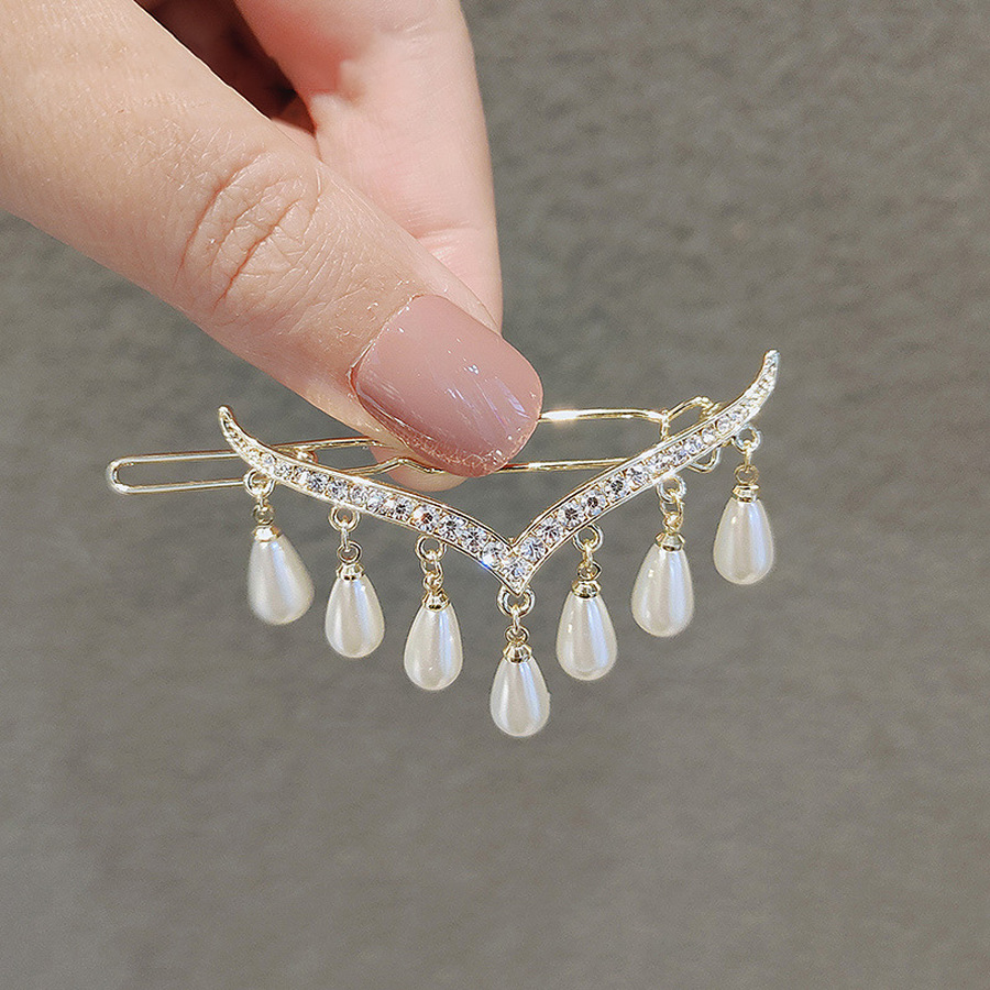 Korean Crystal Full Diamond Hair Clip Girl Pearl Rhinestone Hairpin Cute Elegant Hair Accessories