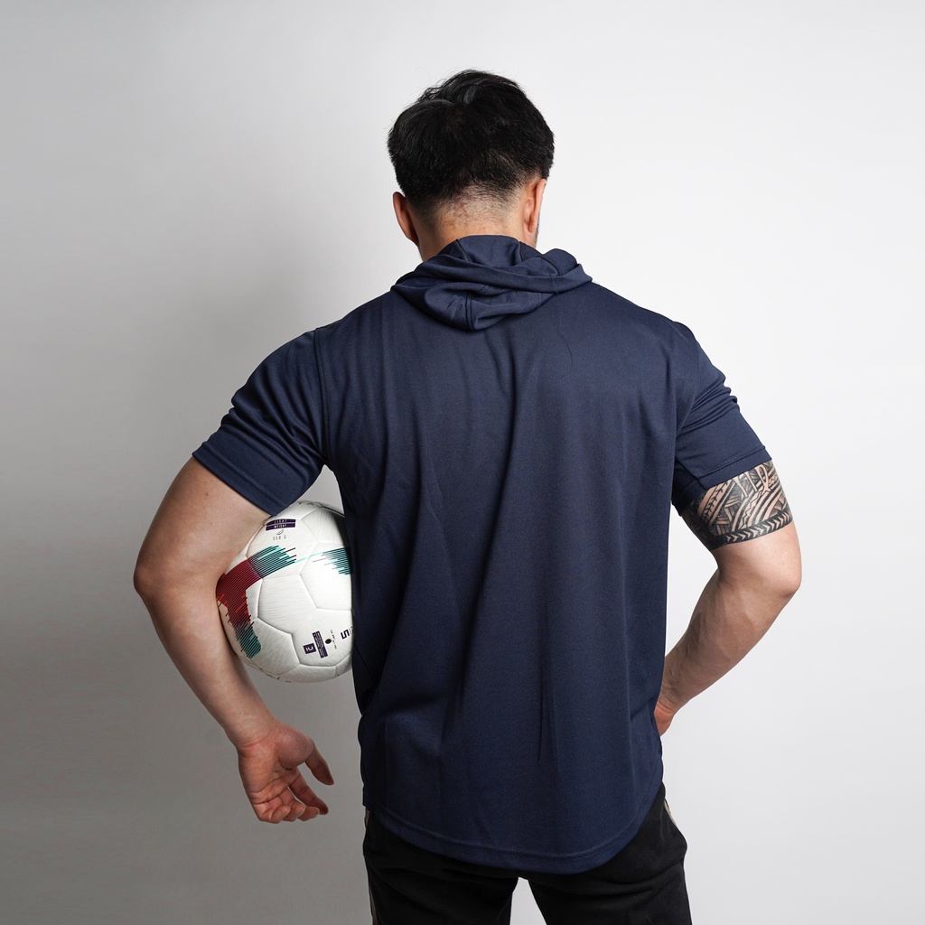 DONSON Sportswear Hoodie Olahraga Kasual Kantong Pria Lengan Pendek Navy