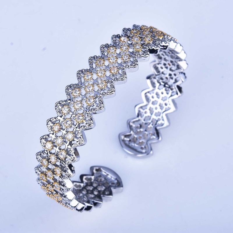 Italian Handmade Brushed Craft Vintage Palace Style Mesh Full Diamond Bracelet