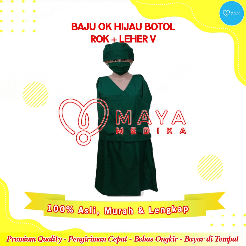 Baju OK Hijau Botol Lengan Panjang Baju Leher V Rok