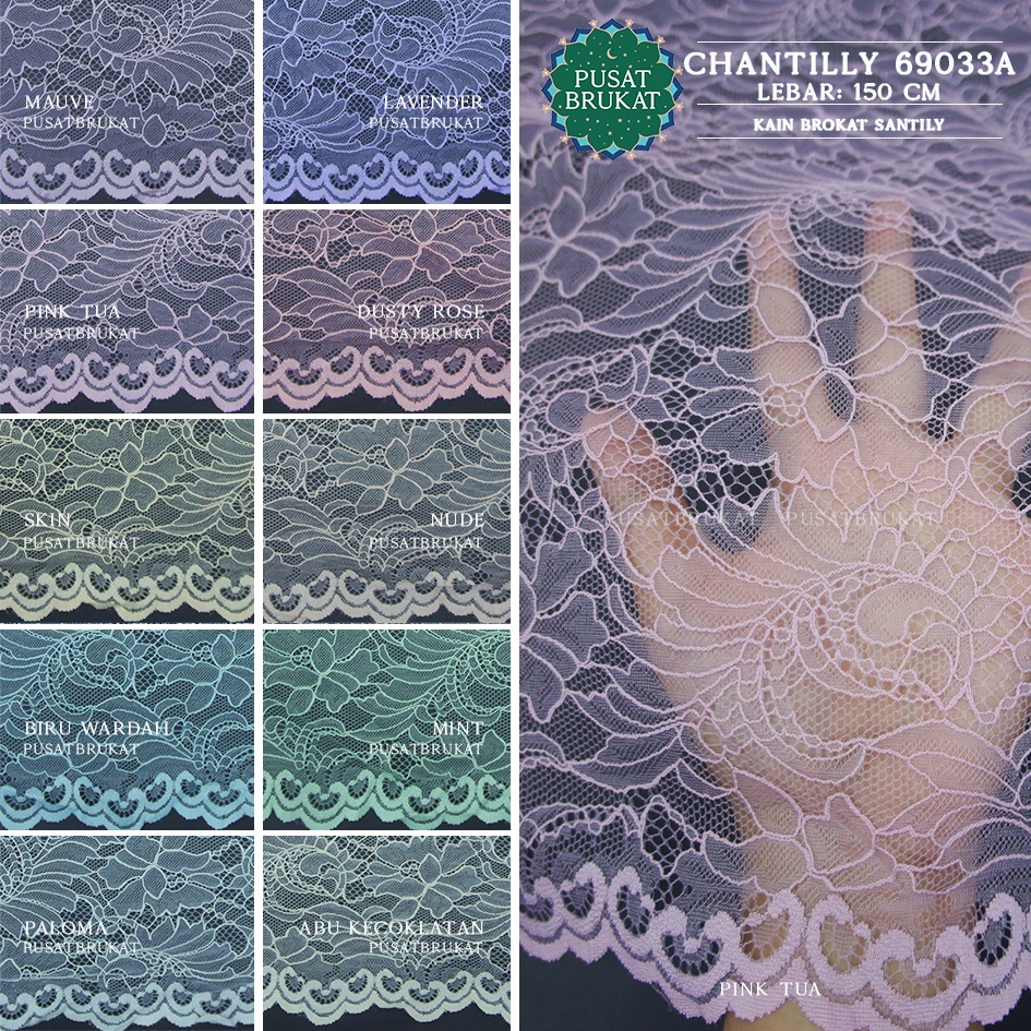 KAIN BROKAT CHANTILLY / BRUKAT SANTILY 69033A, LEBAR 150CM [harga per 0.5m]