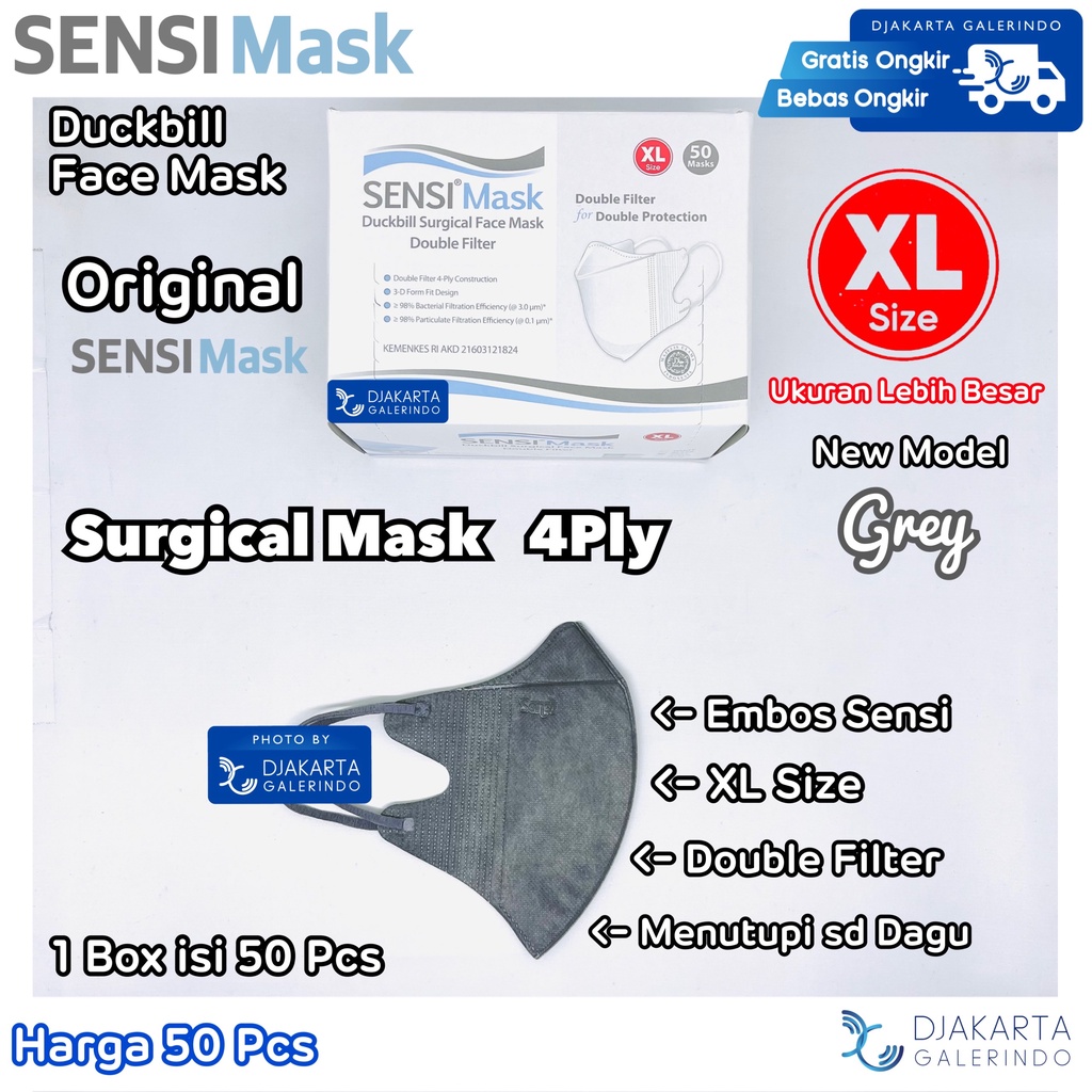 Masker SENSI Duckbill XL Ukuran Besar - Duckbill SENSI Besar ukuran XL box isi 50 Pcs