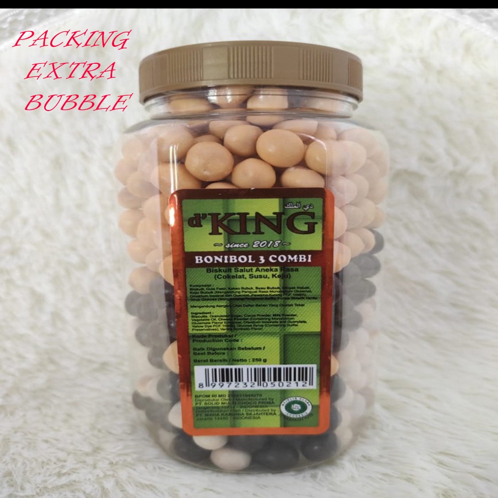 D'KING Bonibol Biskuit Coklat Bentuk Bola Mini Bonibol 3 Kombinasi Coklat / Keju / Susu / 1 TOPLES 250 GRAM