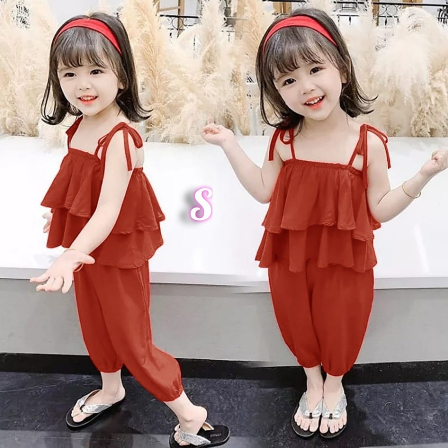 V914 Setelan Layer Set 2in1 Atasan + Bawahan Anak Perempuan Cantik Lucu Usia 3-8th Ukuran All Size S
