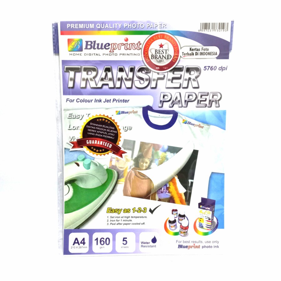

Kertas Foto Transfer Blueprint Paper T-shirt Light A4 160gsm 5s