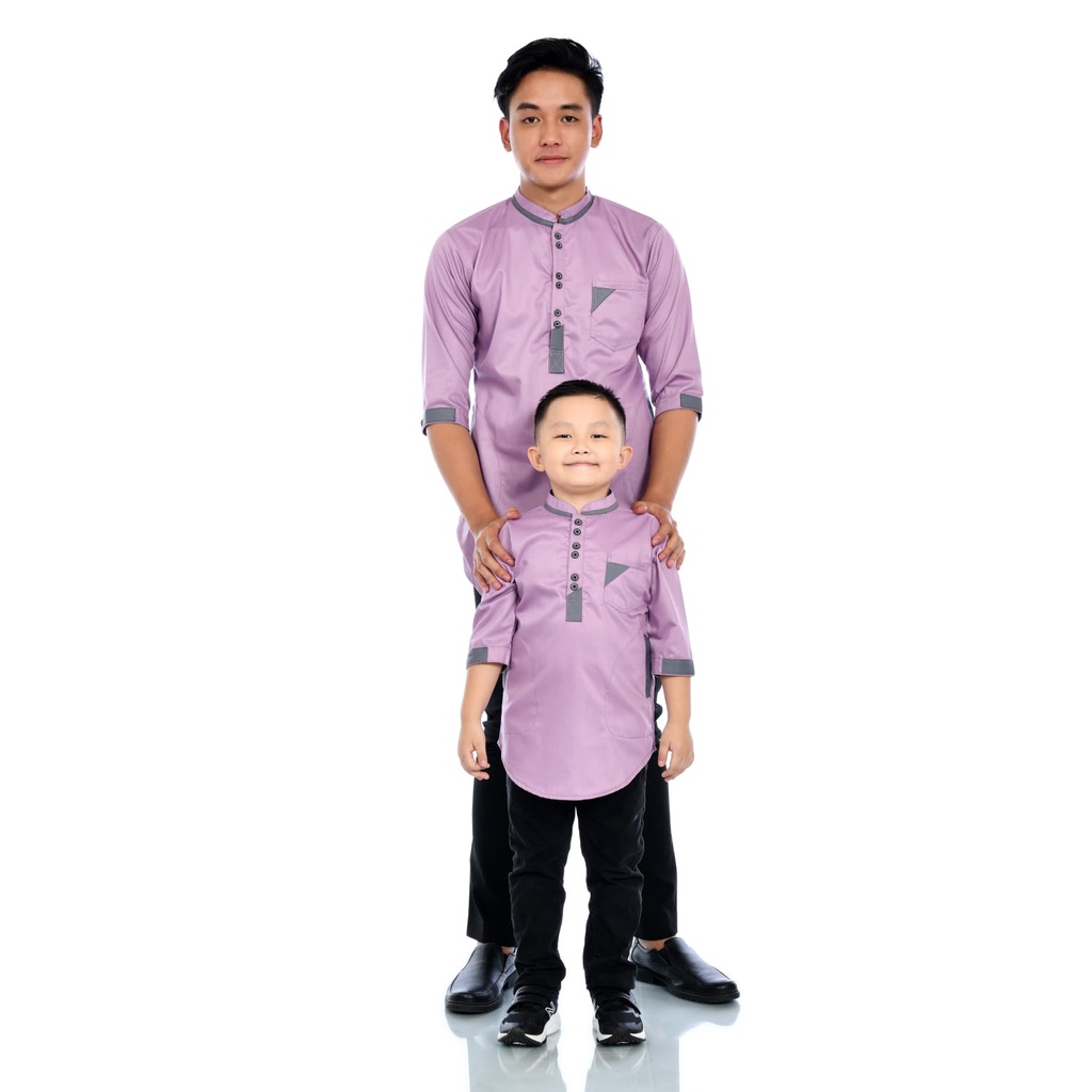 BAJU KURTA MUSLIM COUPLE AYAH ANAK LILAC / KOKO MUSLIM WARNA LILAC PREMIUM AL - ISLAM