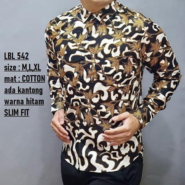 Baju Batik Pria / Kemeja Batik Pria / Baju Slimfit Lengan Panjang / Distro Luigi Batani coklat bata