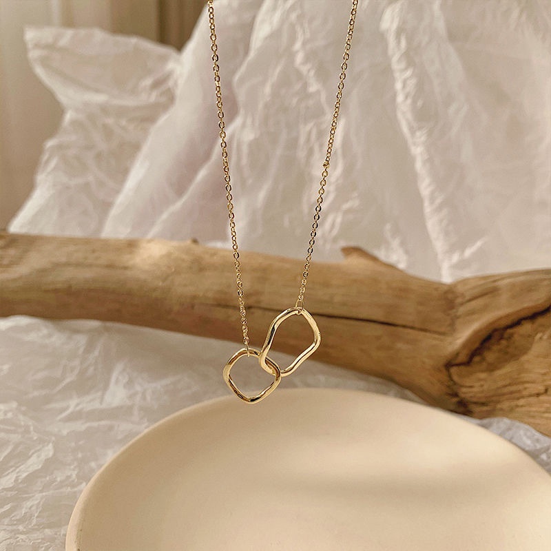 Simple Double Ring Pendant Design Necklace Female Clavicle Chain Necklace