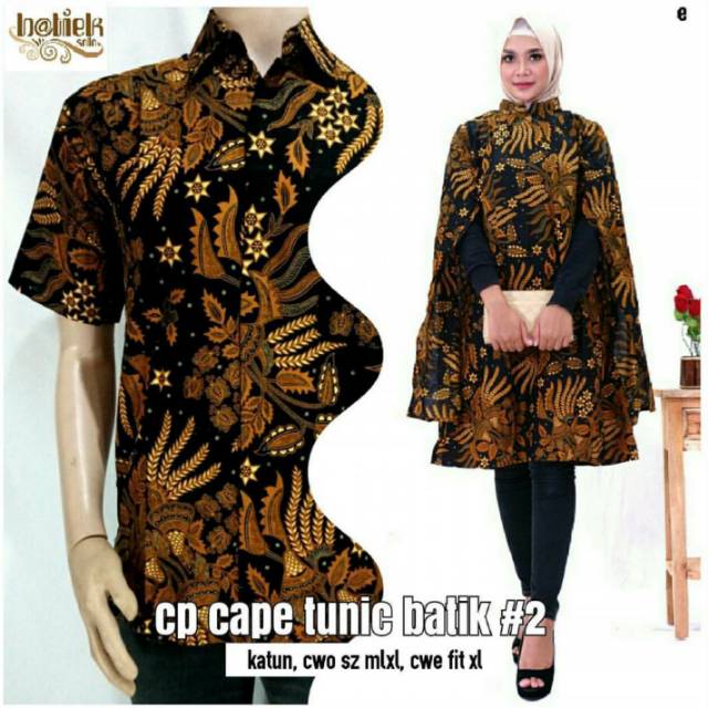 Couple Maxi Cape Tunik Sarimbit Batik Setelan Pasangan Baju Pesta Baju Muslim Seragam Modern Modis