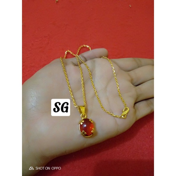 kalung nori 45 cm liontin batu merah delima sepuhan ems24k