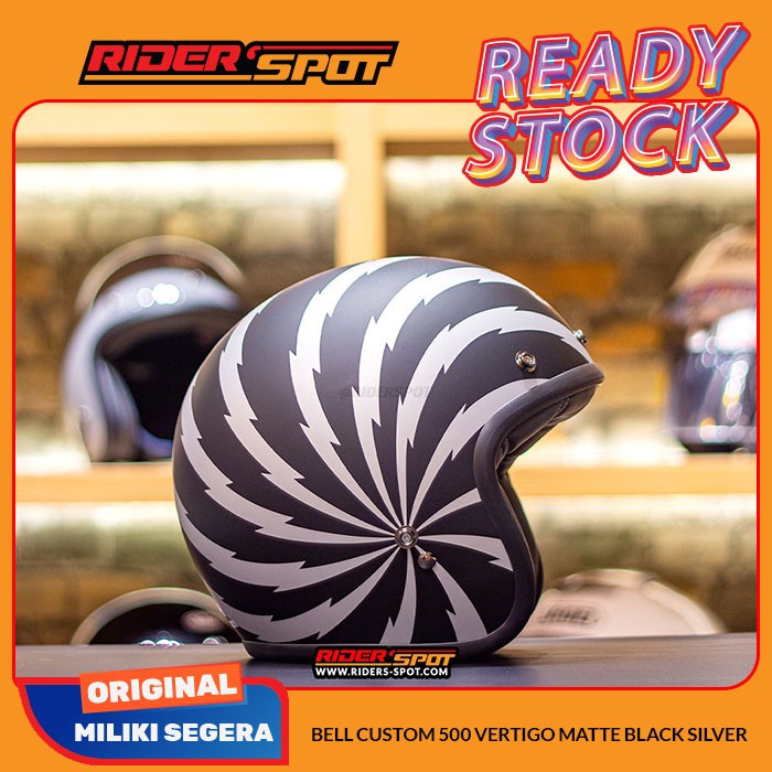Helm Motor Bell Custom500 SE Vertigo Matte Black/Silver Open Face Retro Original Helmet