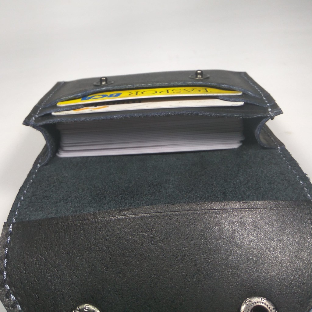 dompet kartu muat banyak kartu kulit sapi asli hitam card holder