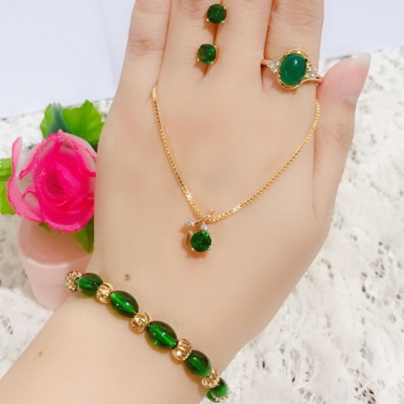 set kalung giok  asli lapis emas