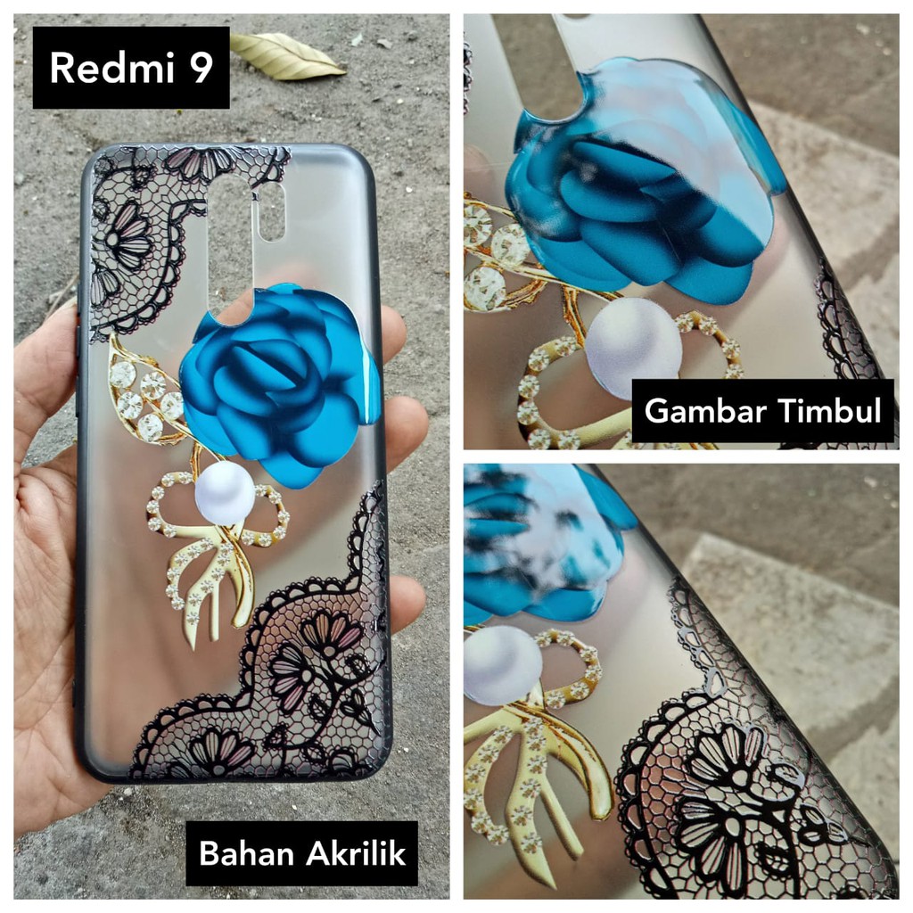 Acrylic Case Redmi 9 9a Flower Henna Motif Super Hits Gambar Timbul
