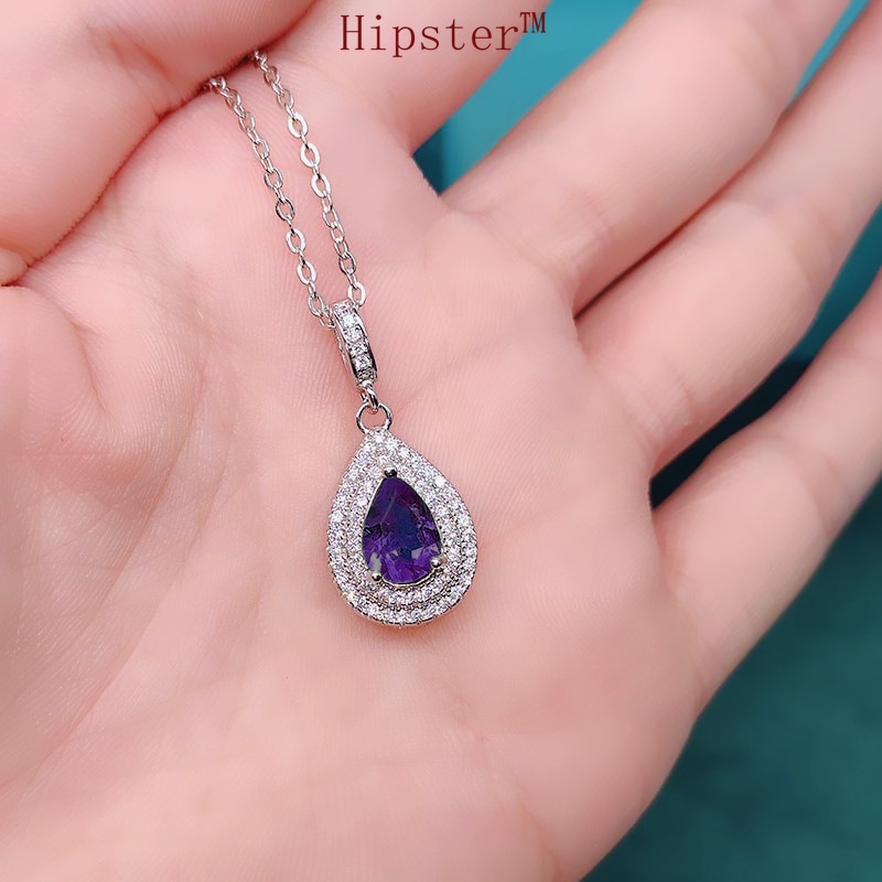 Natural Olivine Pendant Amethyst Necklace