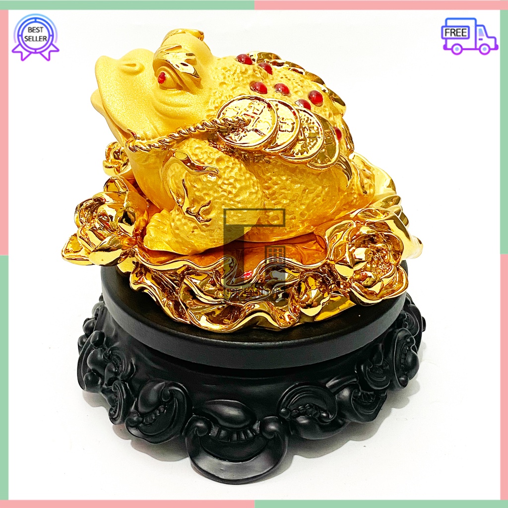 Patung Pajangan Hiasan Dekorasi Kodok Katak Kaki Berkaki Tiga 3 Gigit Uang Coin Emas Gold Chan Chu ChanChu Cancu Fengshui Hoki Rejeki Keberuntungan Ukuran Size Kecil Small Sedang Medium Besar Big XL XXL XXXL 2XL 3XL