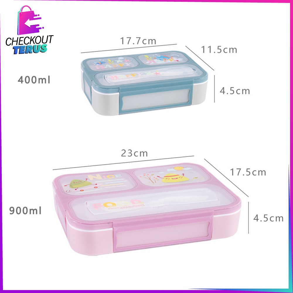 CT C448 C449 Tempat Makan Anak Set 3 Sekat Karakter Dengan Sendok Kotak Bekal Anak Motif Lucu Lunch Box BPA FREE