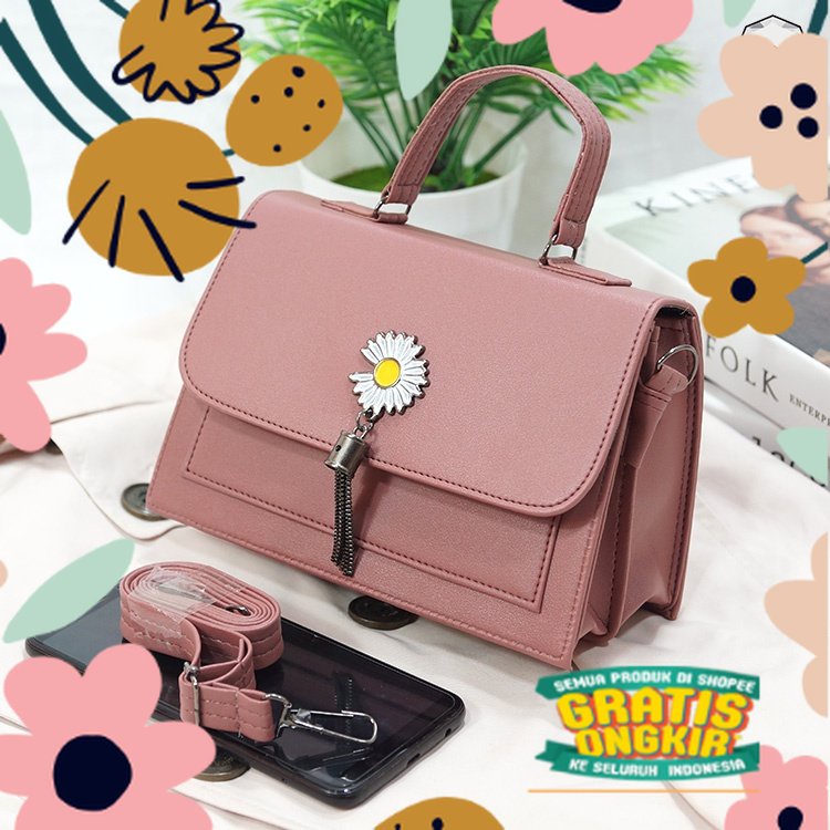 Merah Red fanta baby pink peach maron marun pelangi / Luna Aura Tas Selempang Wanita Bunga Daisy Rum