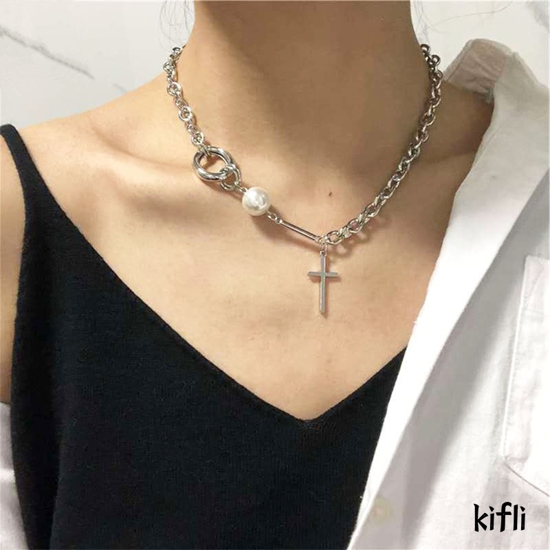 Korea Ins,Cross Kalung Mutiara,Clavicle Chain,Aksesoris Fashion Wanita