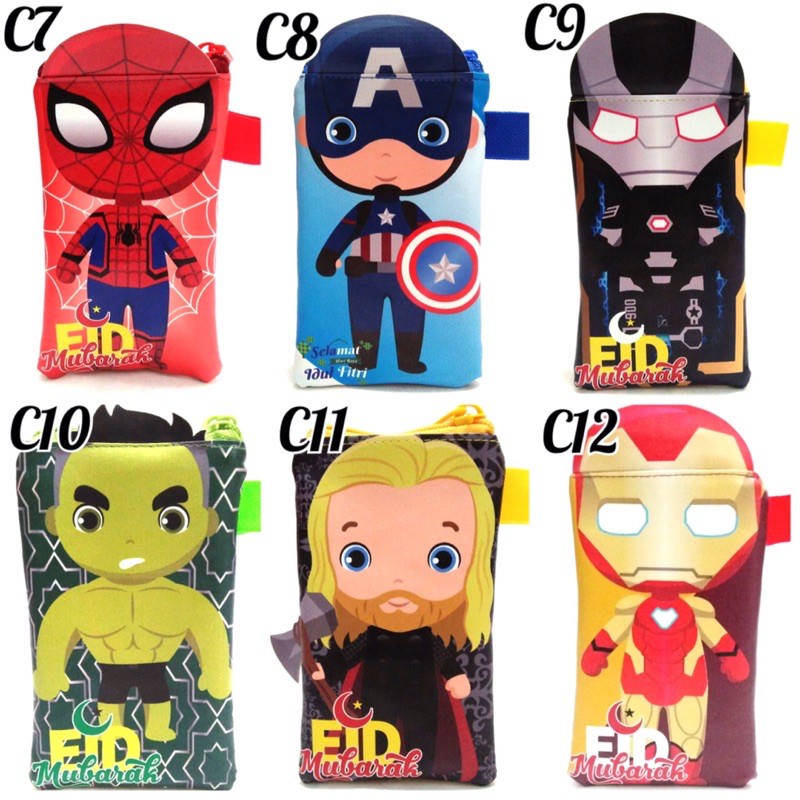 Dompet Lebaran Panjang Amplop Fitrah THR 3D Edisi Superhero Boy Series Kartun Spider Man Hulk Lucu