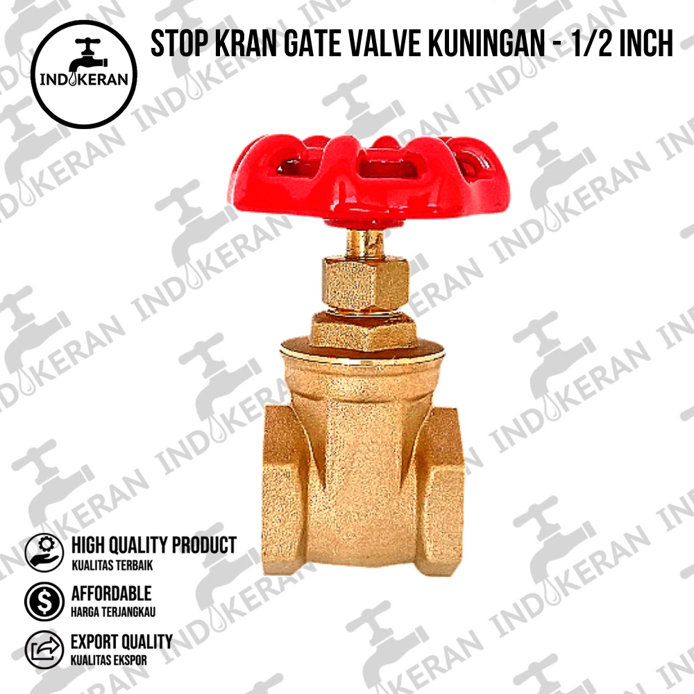 INDOKERAN - Stop Kran Gate Valve Kuningan - 1/2 Inch