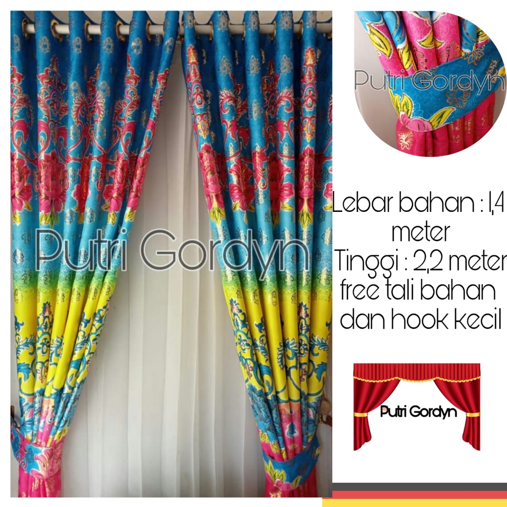 (Bisa COD)Gorden hordeng Gordyn Blackout Jendela Minimalis Premium Mewah Mawar Batik Emas Biru