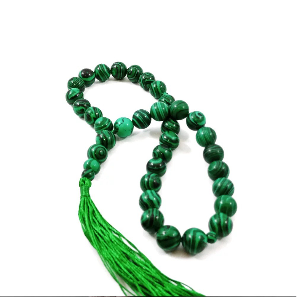 TASBIH BATTU GIOK NATURAL MALACHITE DIM 10MM ISI 33 BUTIR PERLENGKAPAN SHOLAT IBADAH DZIKIR FASHION MUSLIM